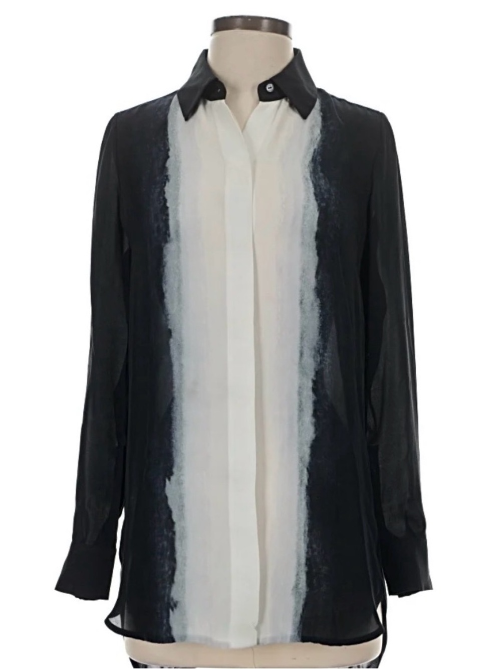 Vince Women's Black and White Long-Sleeve Button Front Blouse